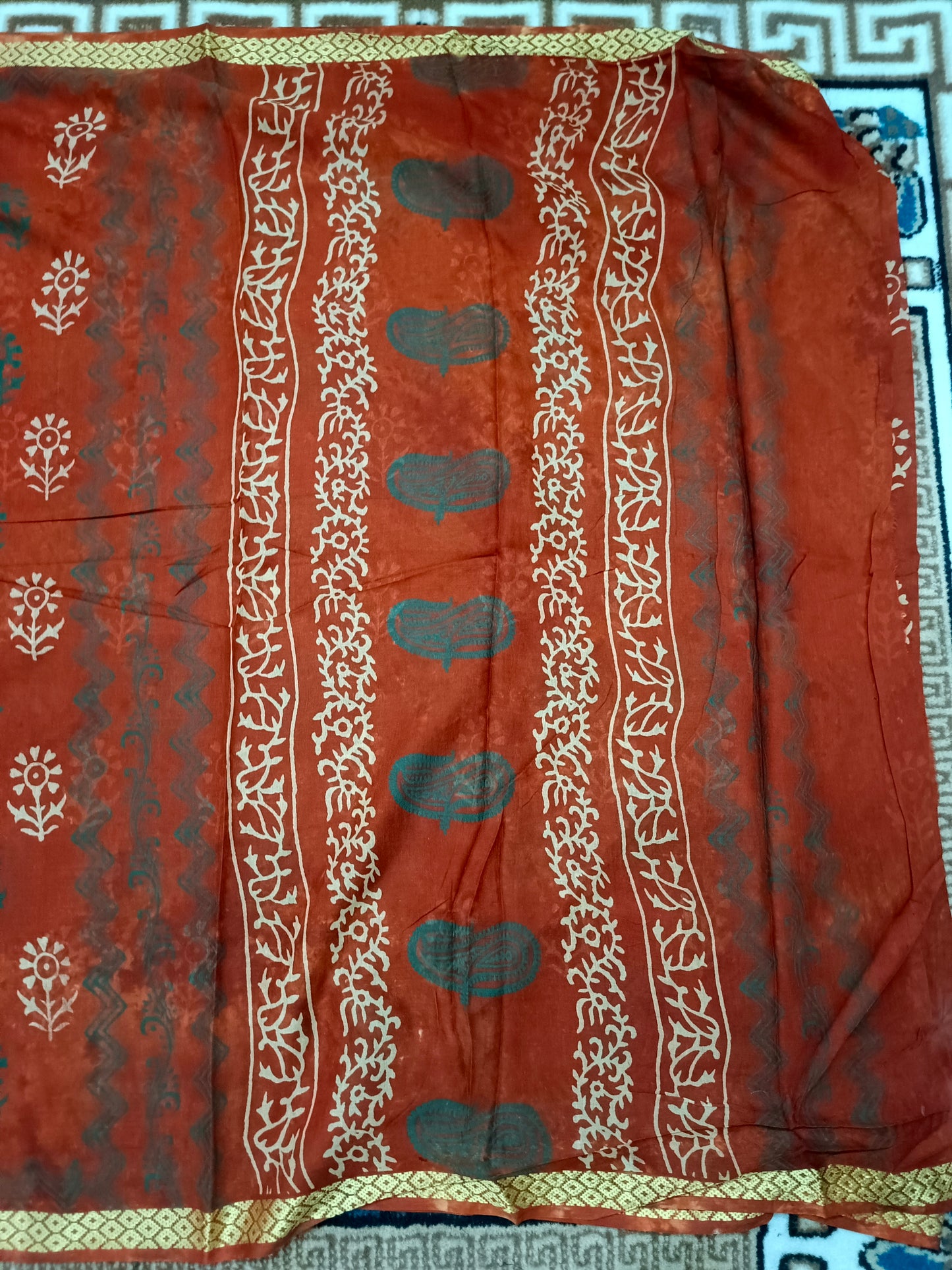 Rust orange Pina cola Vol 2 Vegan mull cotton saree HA25482