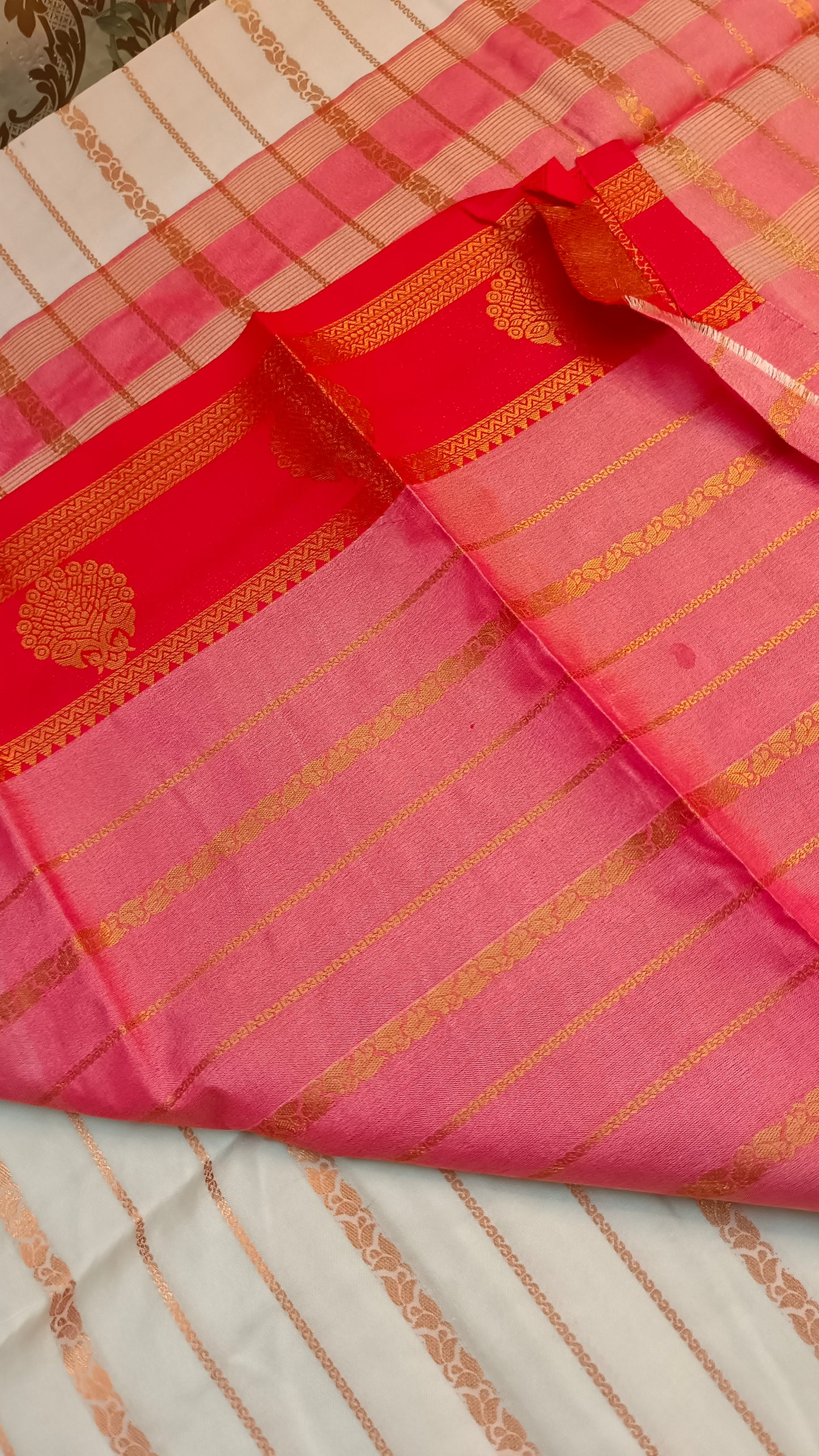 Off white Red Veldhari Vegan mysore silk saree MA25088