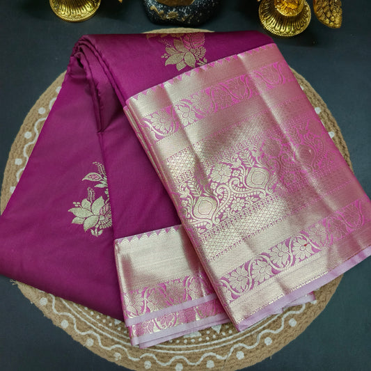 Magenta with pastel border Varnajalam vegan premium kanchi silk saree LA25912
