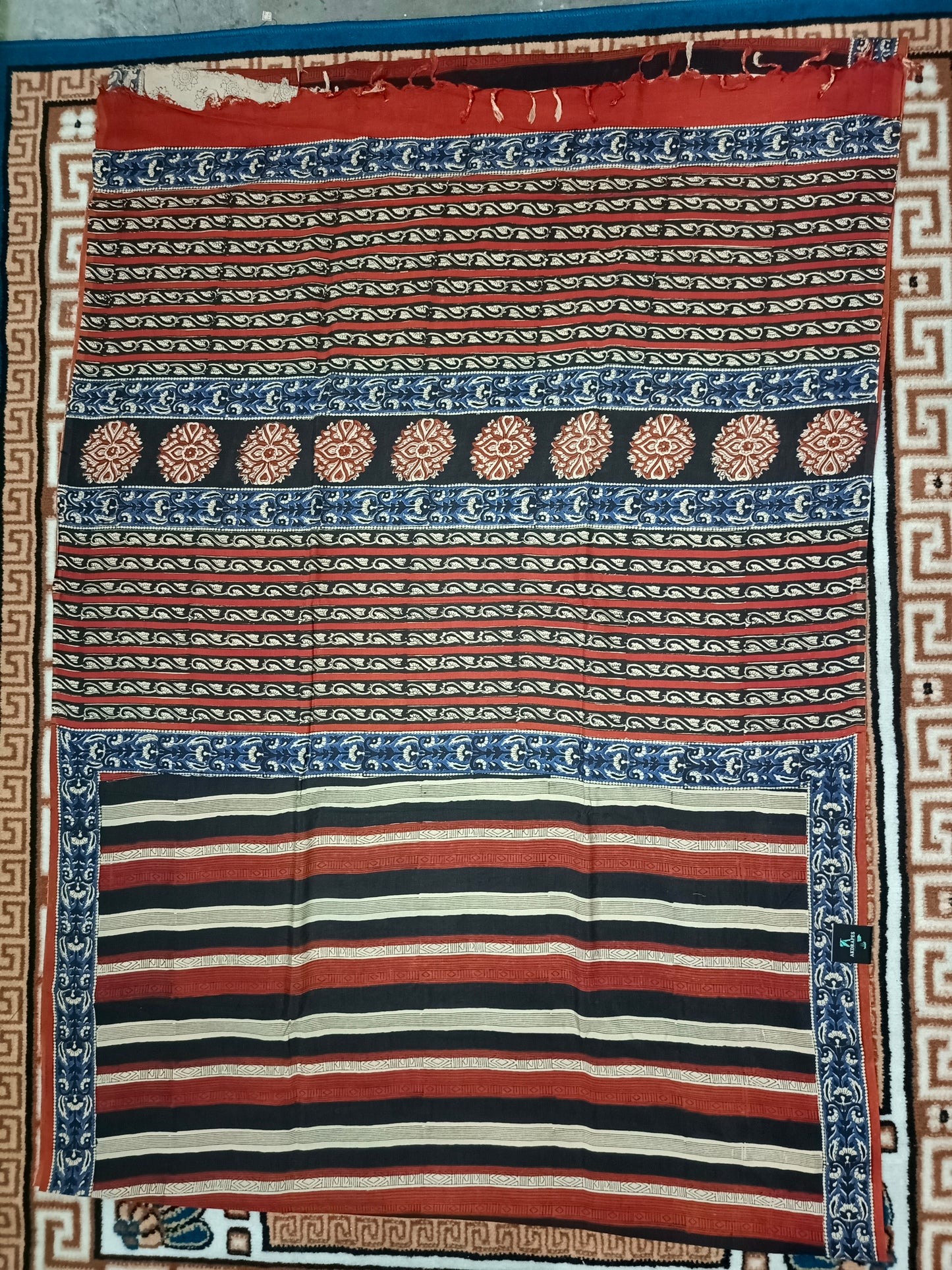Red Black Vegan assam silk cotton bagru printed saree HA25534