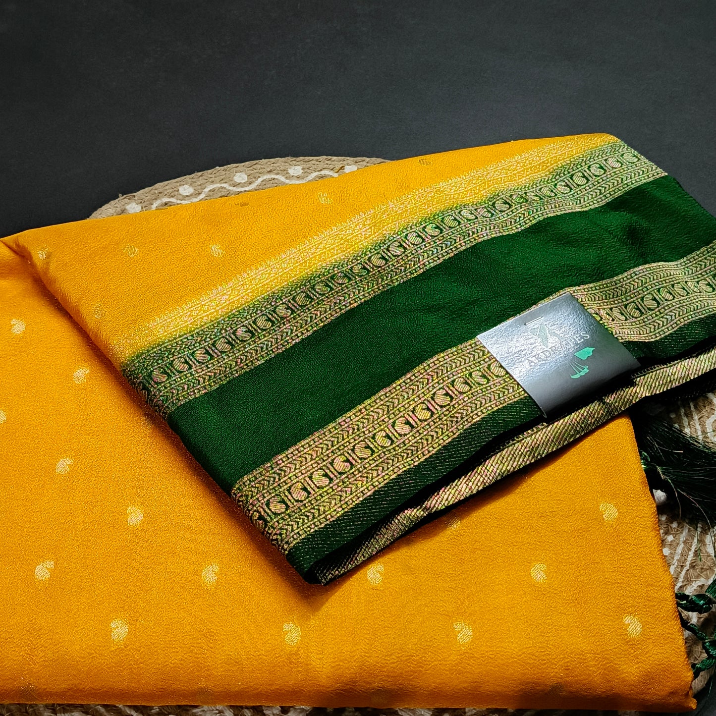 Yellow Green Kairika Vegan Viscose Crepe Silk Saree MA25165