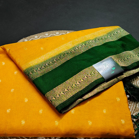 Yellow Green Kairika Vegan Viscose Crepe Silk Saree MA25165