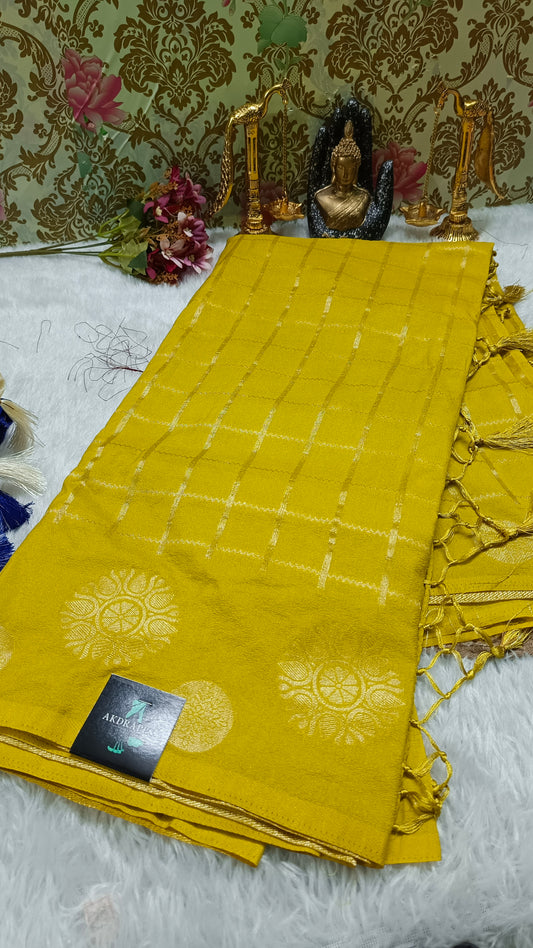Yellow Sudar Chakkram vegan kaddi georgette saree MA25096
