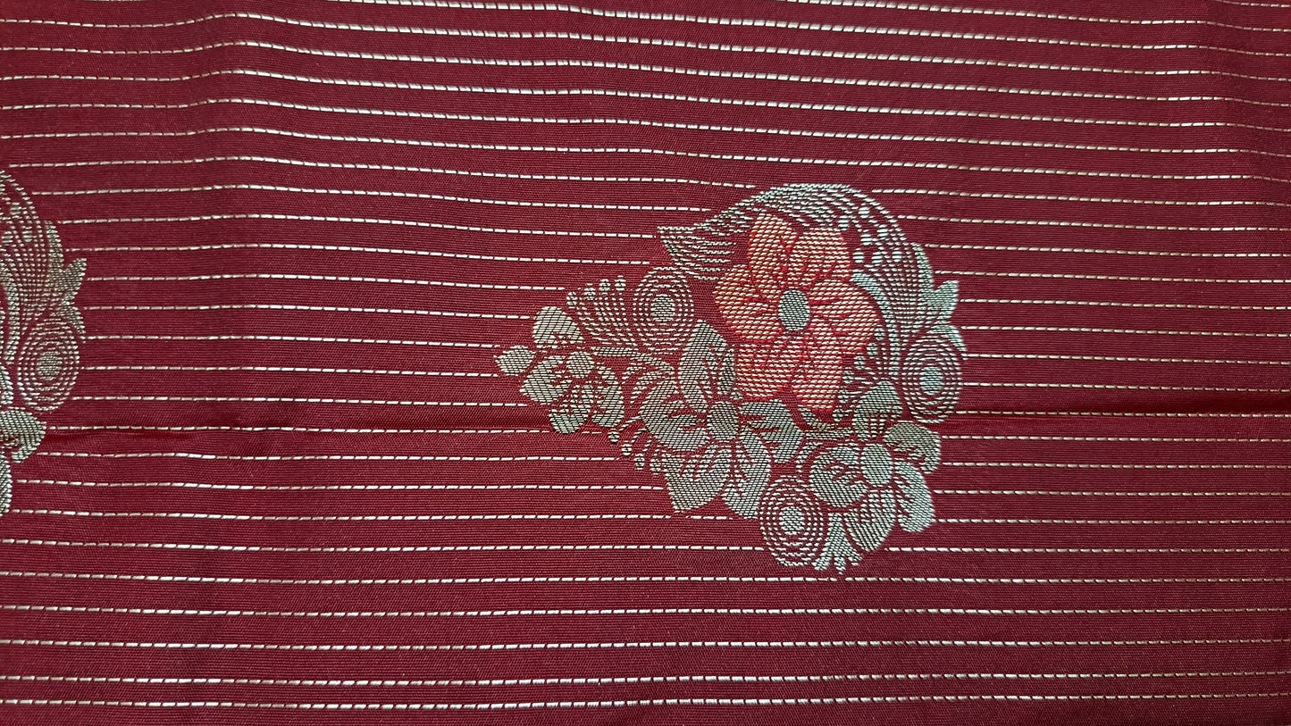 Brown with red Parijatham Vegan premium kanchi brocade silk saree LA25931