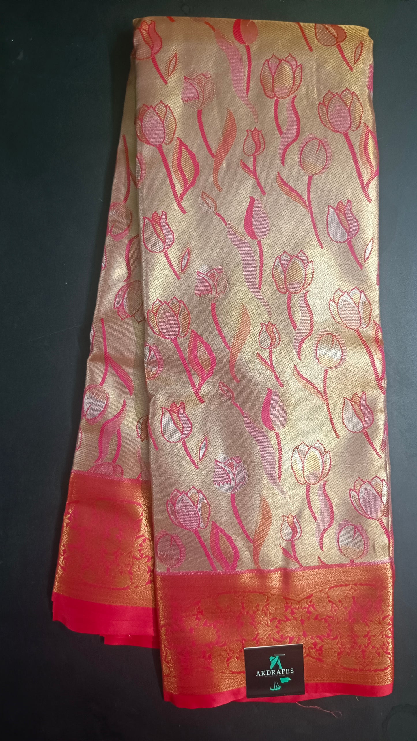 Red Tulika golden bridal tissue Vegan kanchi saree JA25291