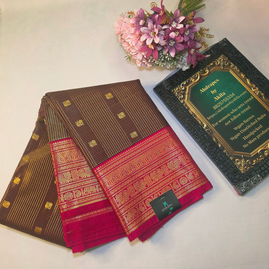Brown pink Parampara vegan kanchi silk saree GA26152