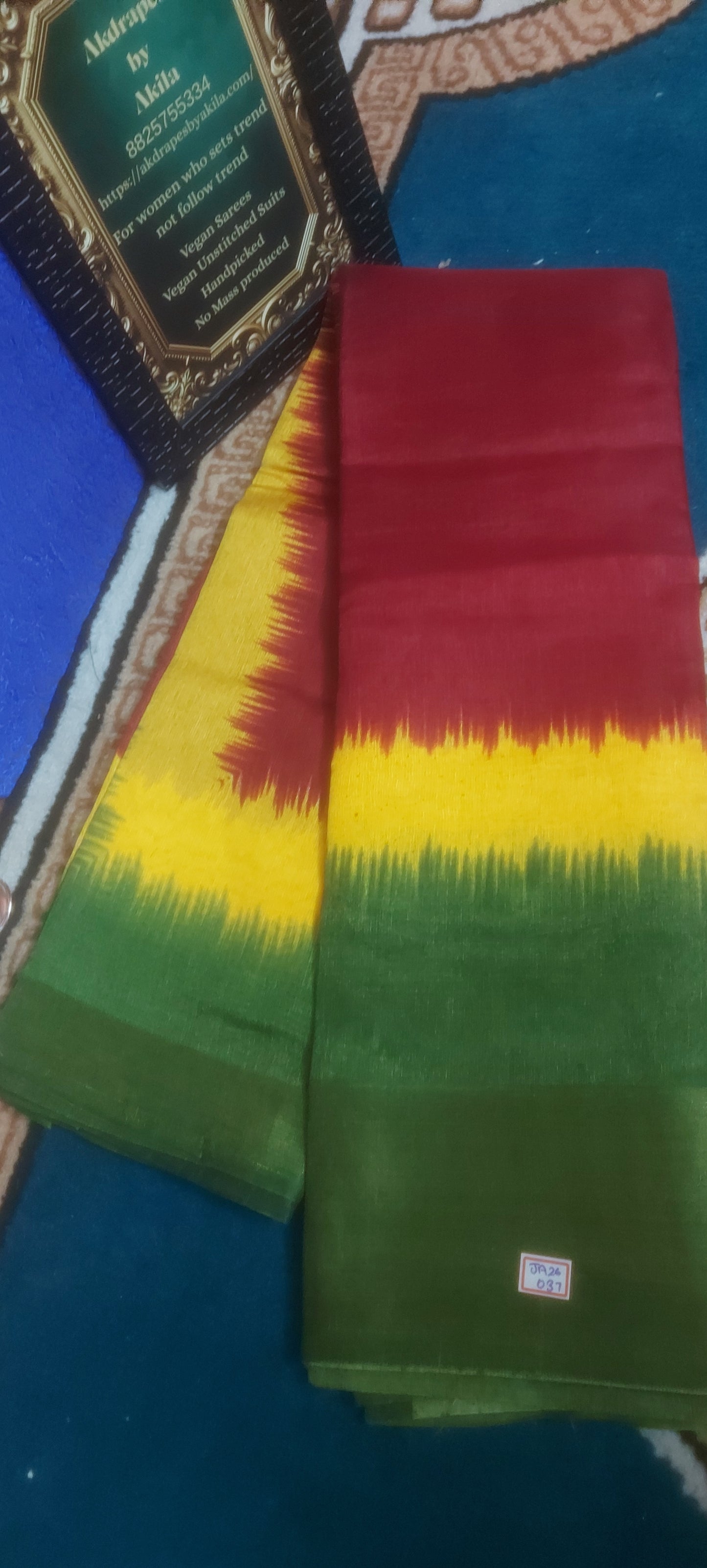 Maroon Tricolor vegan linen zari border saree JA26037