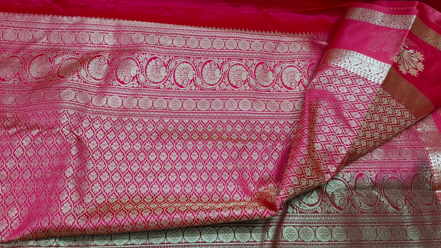 Brown with red Parijatham Vegan premium kanchi brocade silk saree LA25931