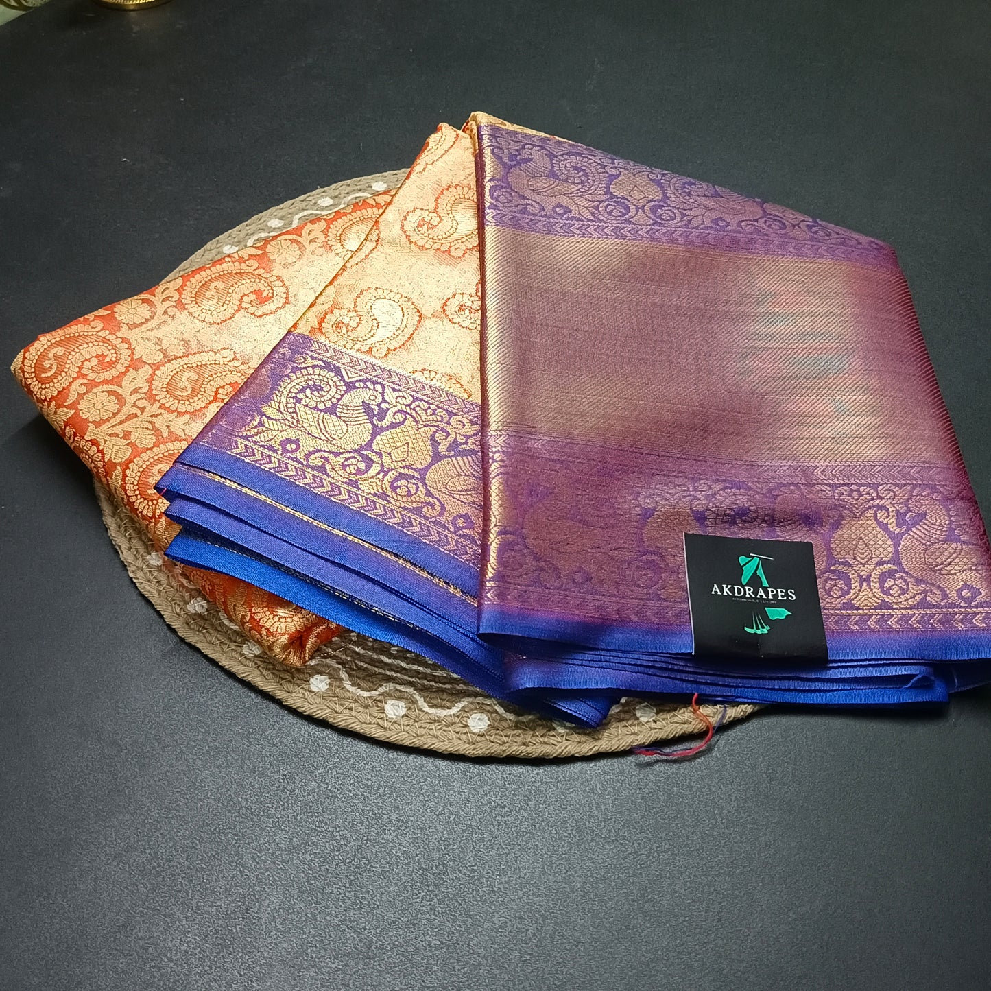 Orange Amarpalli vegan kanchi bridal tissue saree JA25306