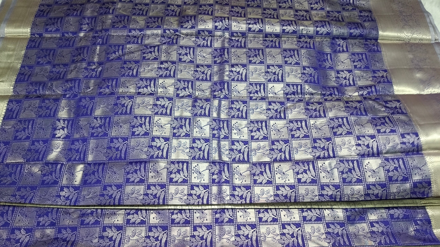 Royal blue Parijatham Vegan premium kanchi brocade silk saree LA25921