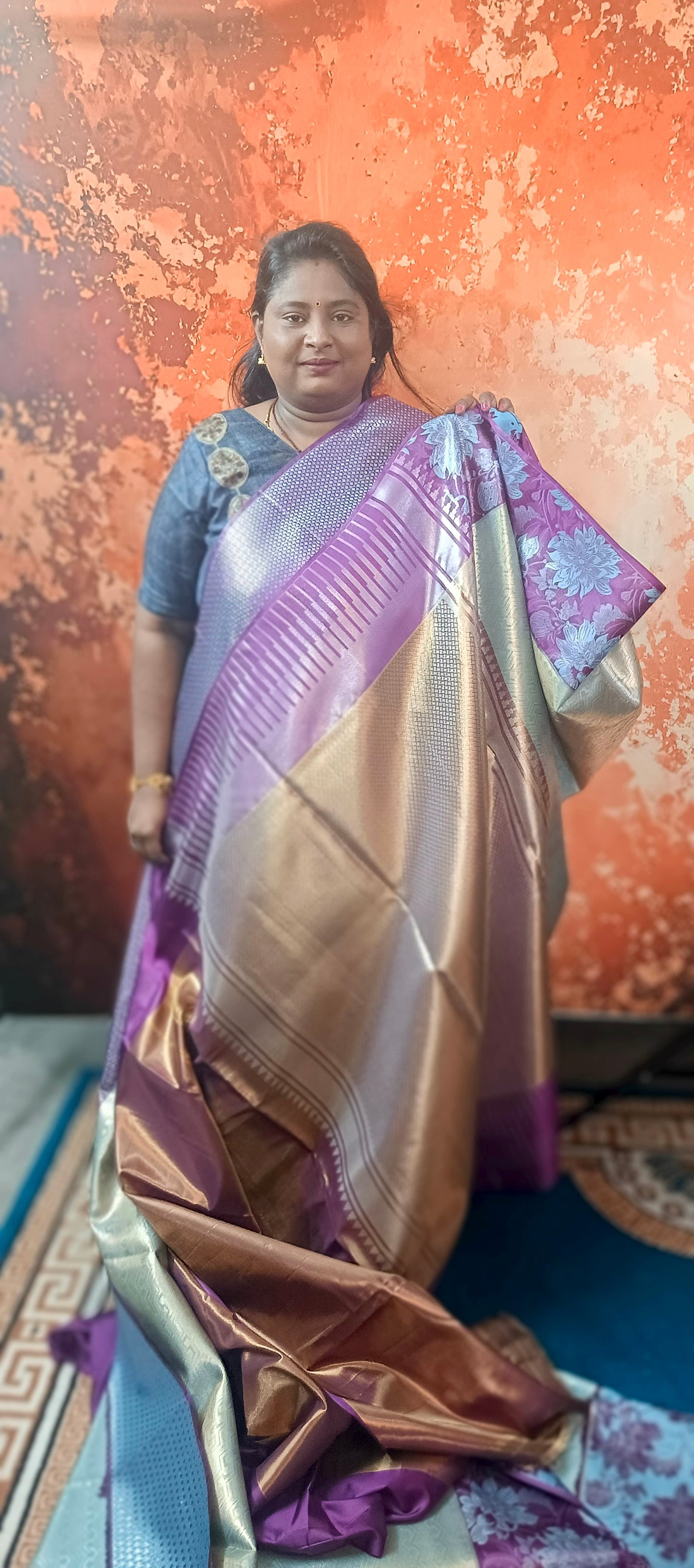 Ice blue with violet Neelambari vegan tissue bridal kanchi silk saree LA25942