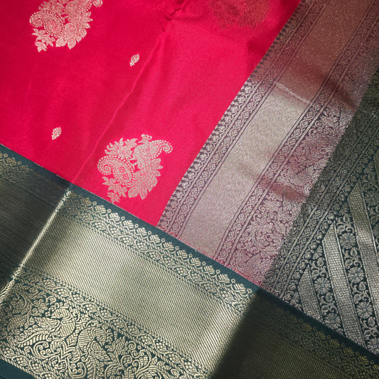 Red dark green Parampara vegan kanchi silk saree GA26164