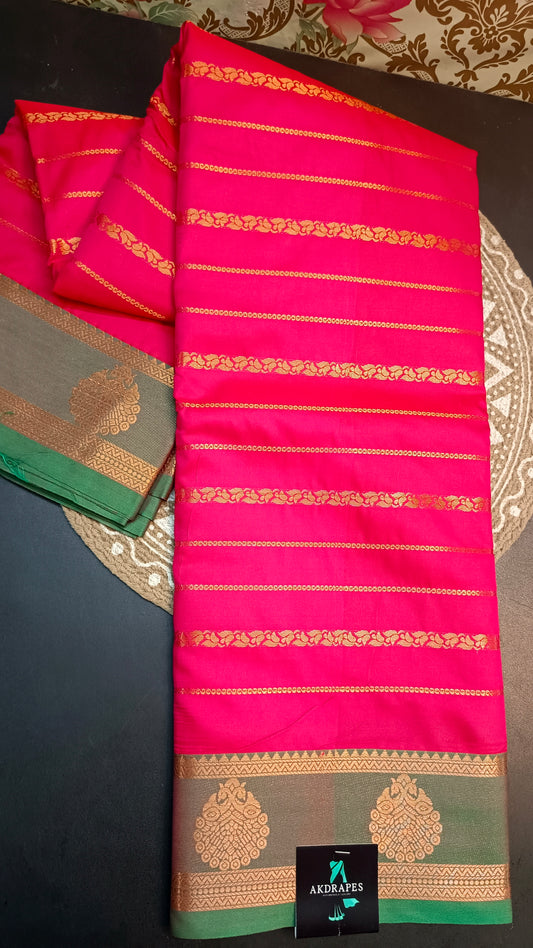 Pink Green Veldhari Vegan mysore silk saree MA25087