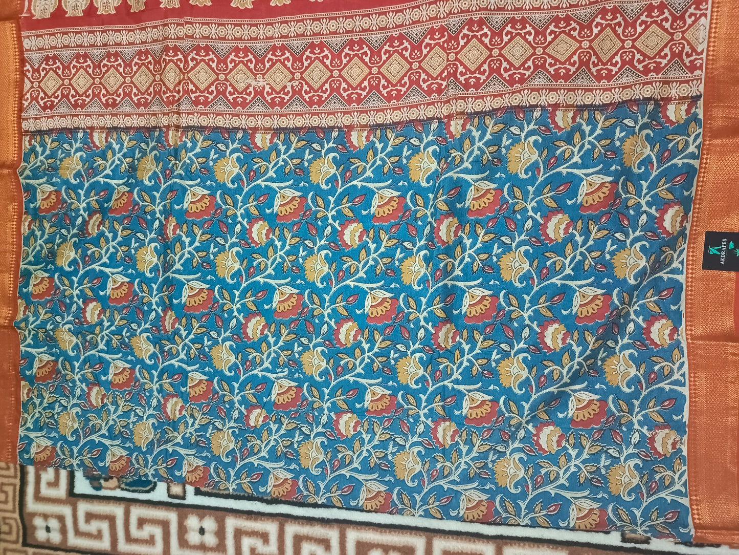 Blue Kalamkari veg dyed Vegan Magalgiri silk cotton Saree HA25474