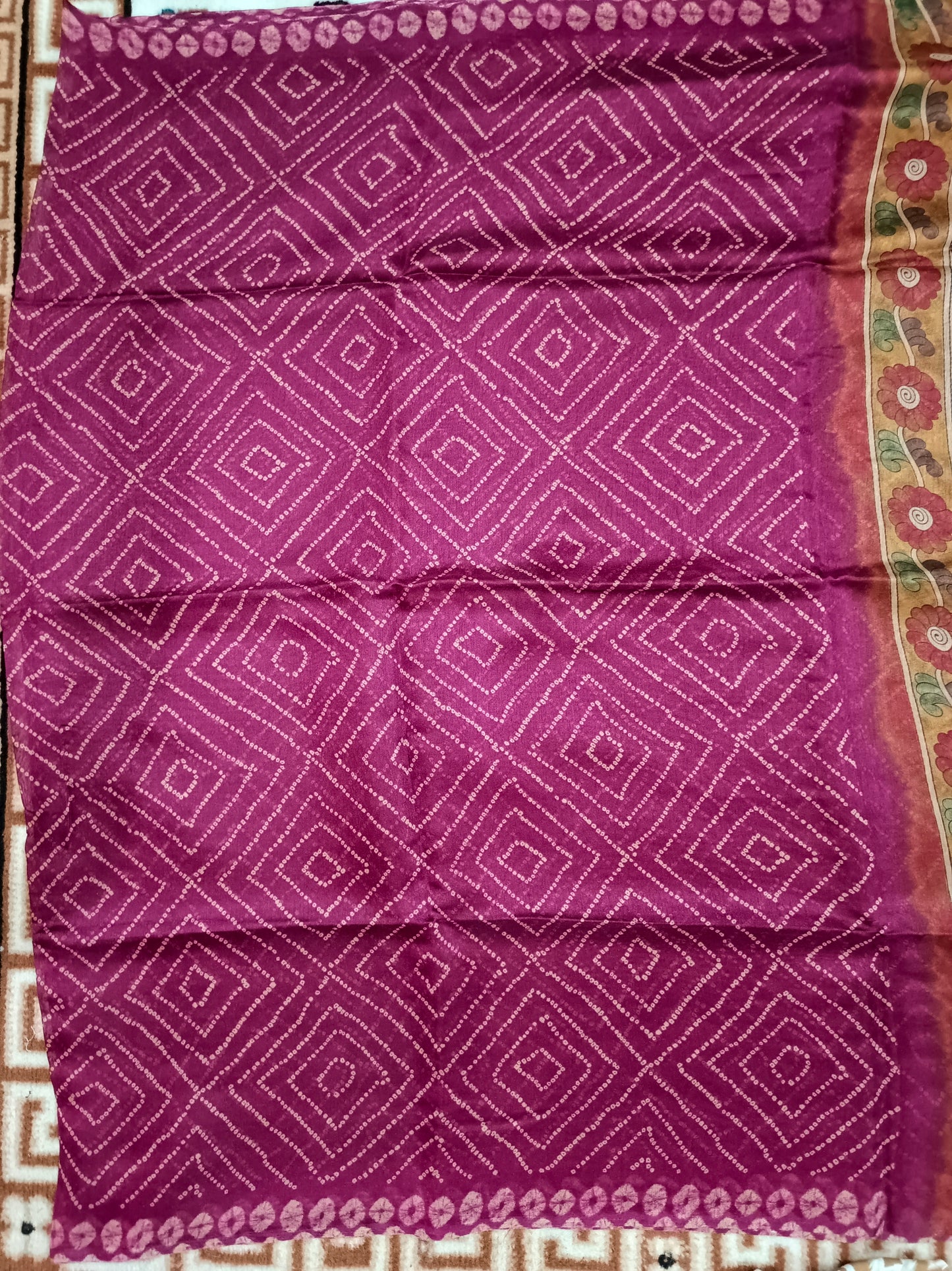 Majenta Fushion bandhini Kalamkari Malai cotton saree HA25417