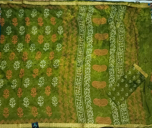 Fern green Pina cola Vol 2 Vegan mull cotton saree HA25485