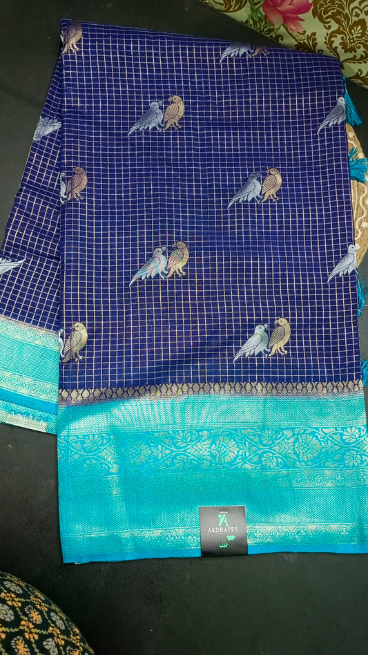 Navy blue Blue  Midhuna Pakshi Premium Vegan Crepe silk Saree MA25213
