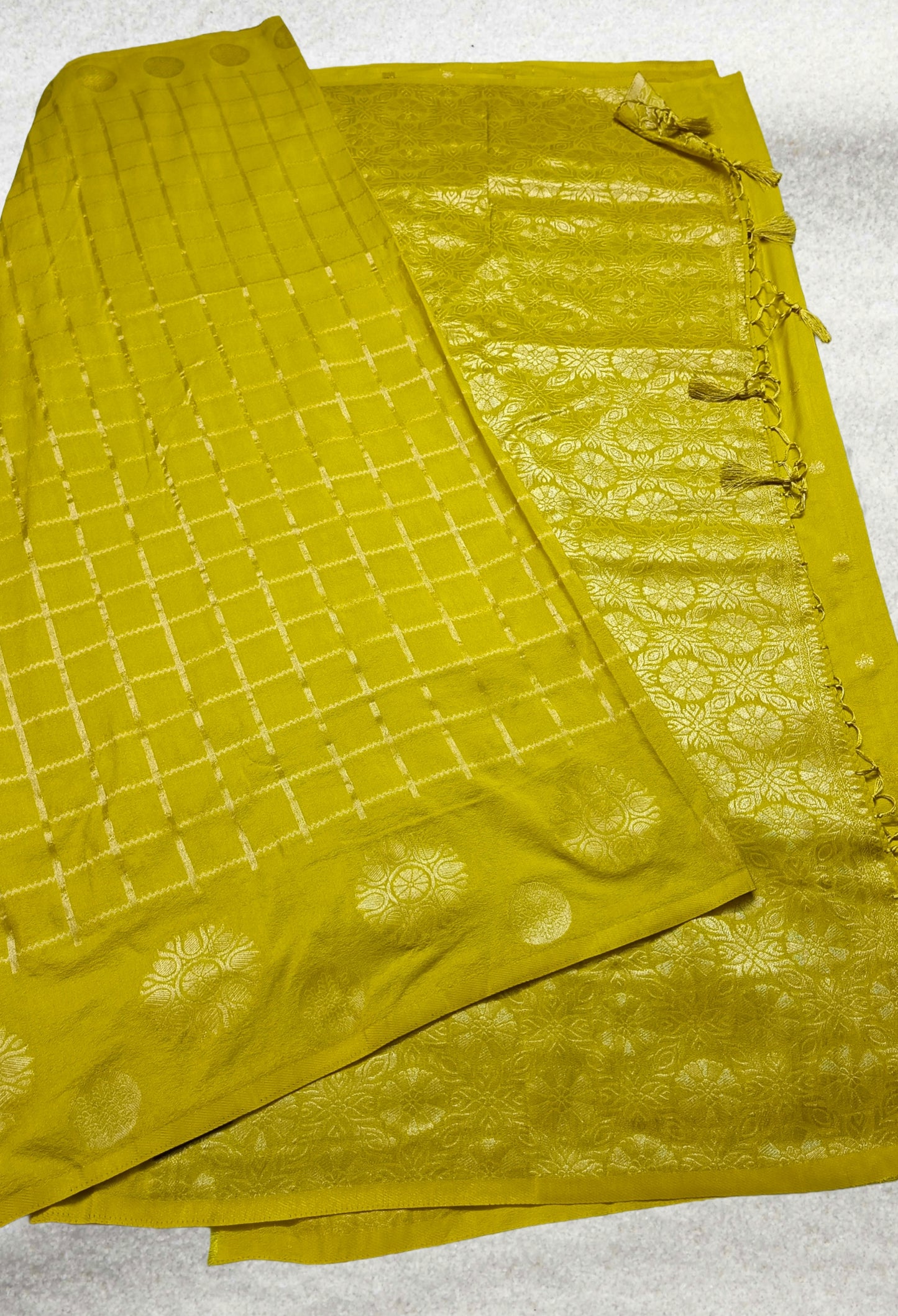 Yellow Sudar Chakkram vegan kaddi georgette saree MA25096