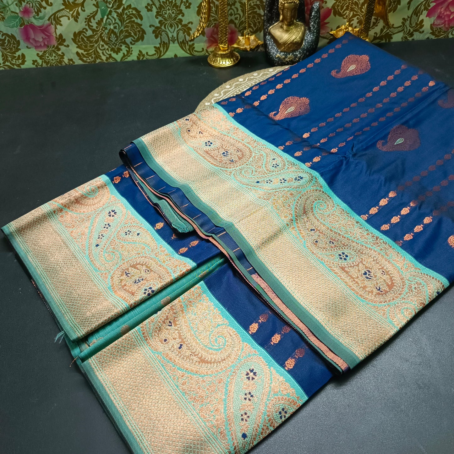 Navy blue blue Pavazha Pattu vegan Kanchi silk saree MA25131
