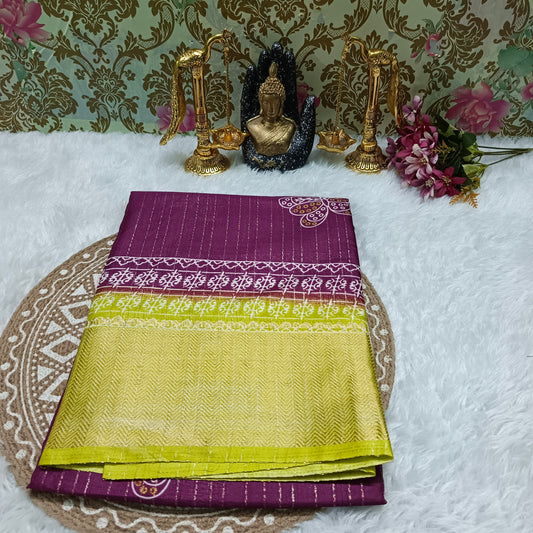 Majenta with green Semi dola butterfly saree SA25720