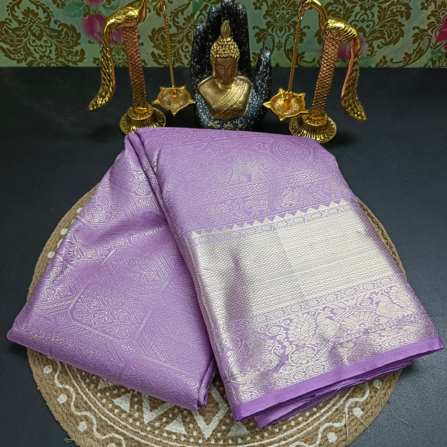 Purple Ashwa gaja vegan bridal  kanchi silk saree LA25954