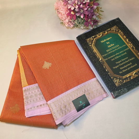 Rust Orange pastel pink Parampara vegan kanchi silk saree GA26157