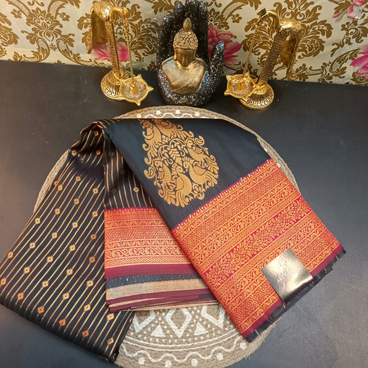 Blach Red Maragatha Muhurtham Vegan Kanchi Silk Saree MA25108