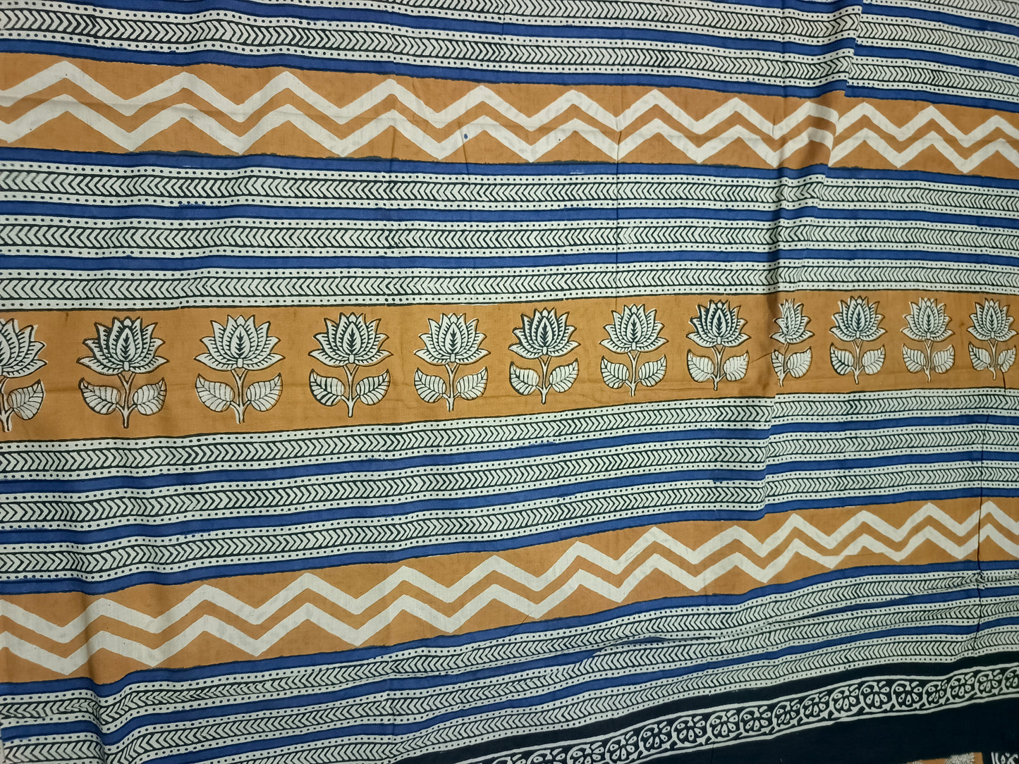 Yellow Bagru printed Vegan pure cotton saree HA25992