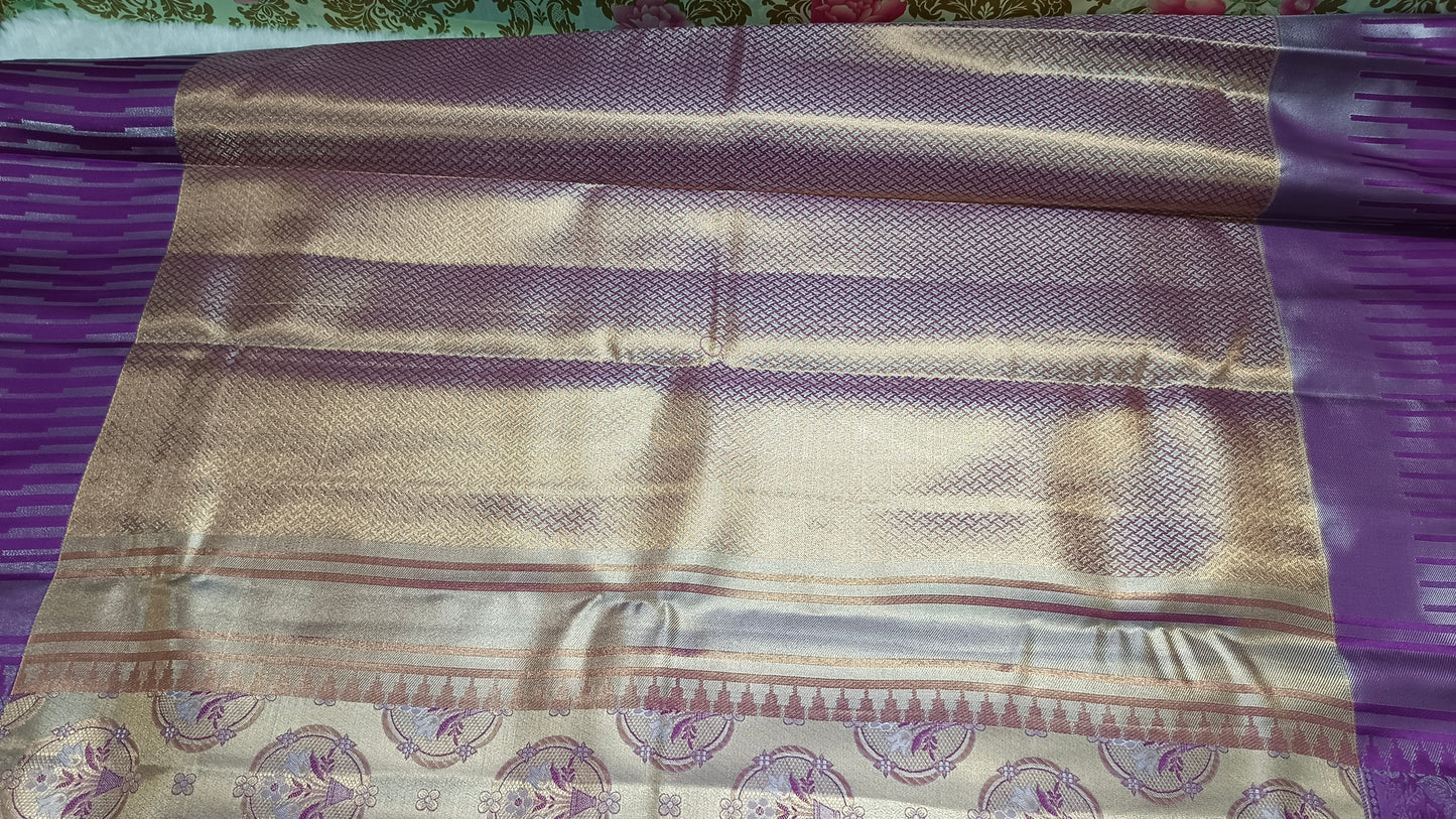 Gold with majenta Neelambari vegan tissue bridal kanchi silk saree LA25940