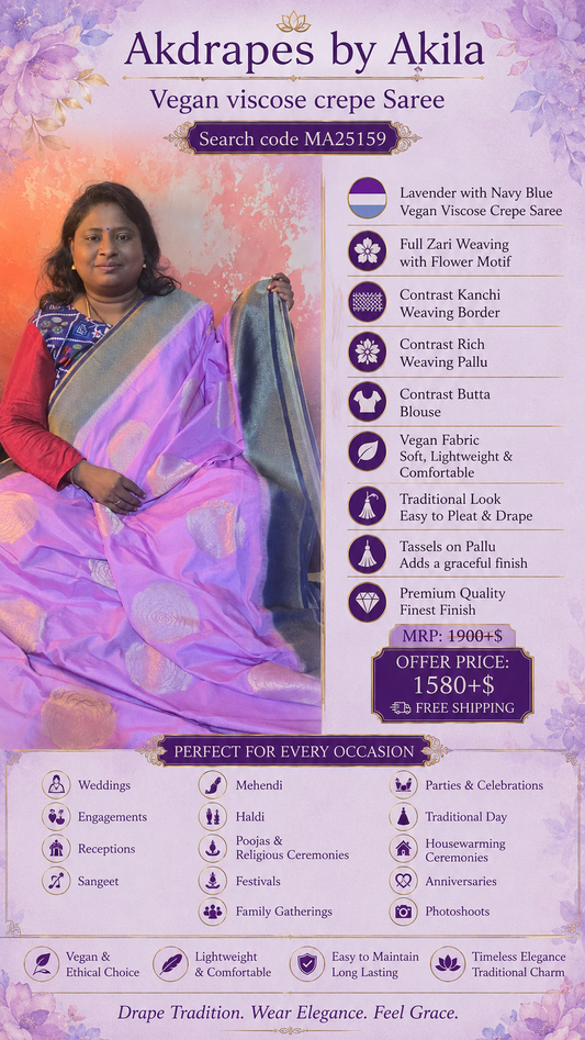 Lavender with Navy blue Zari gulab Viscose crepe silk saree MA25159