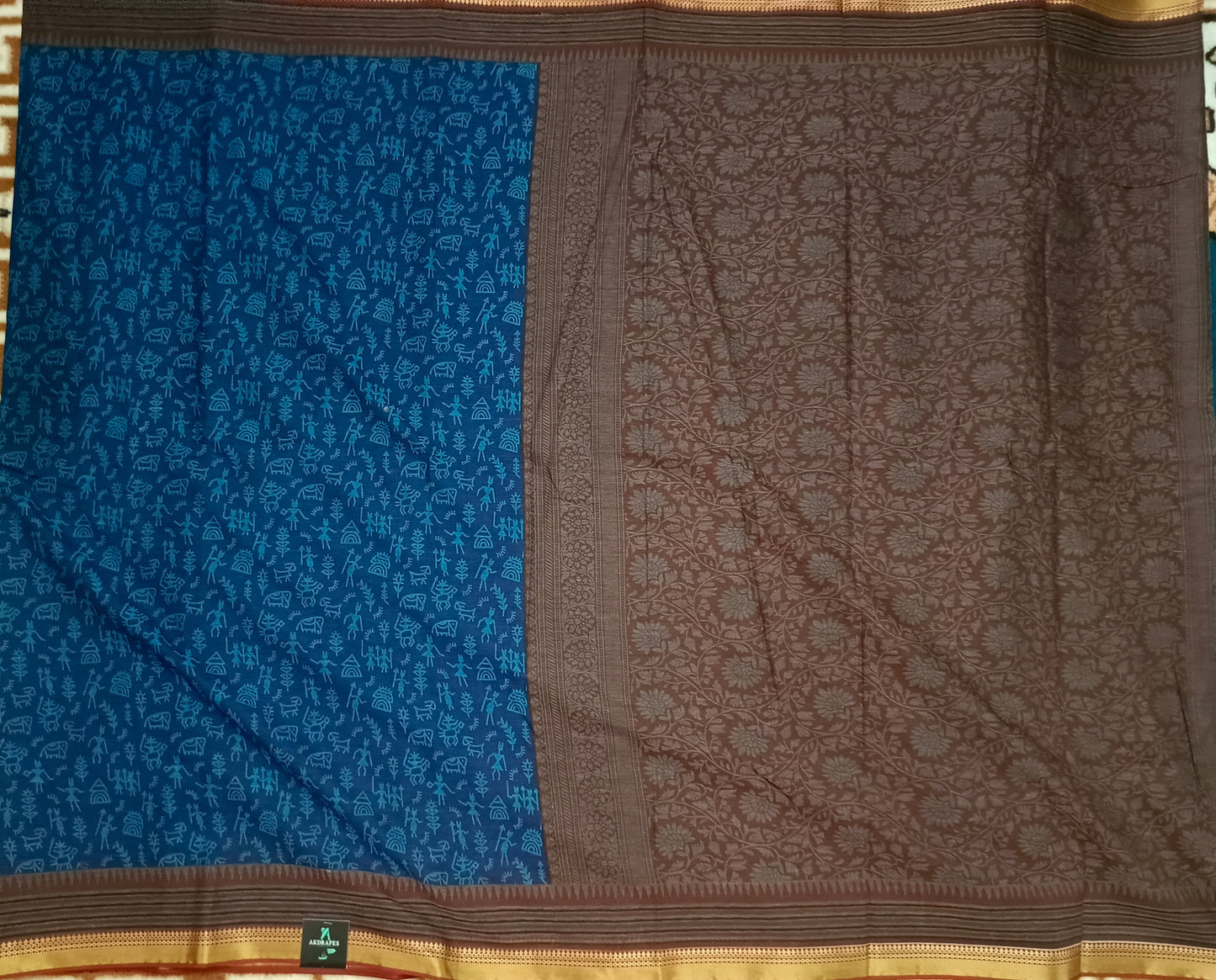 Blue Warli kala Vegan Muslin cotton saree HA25479