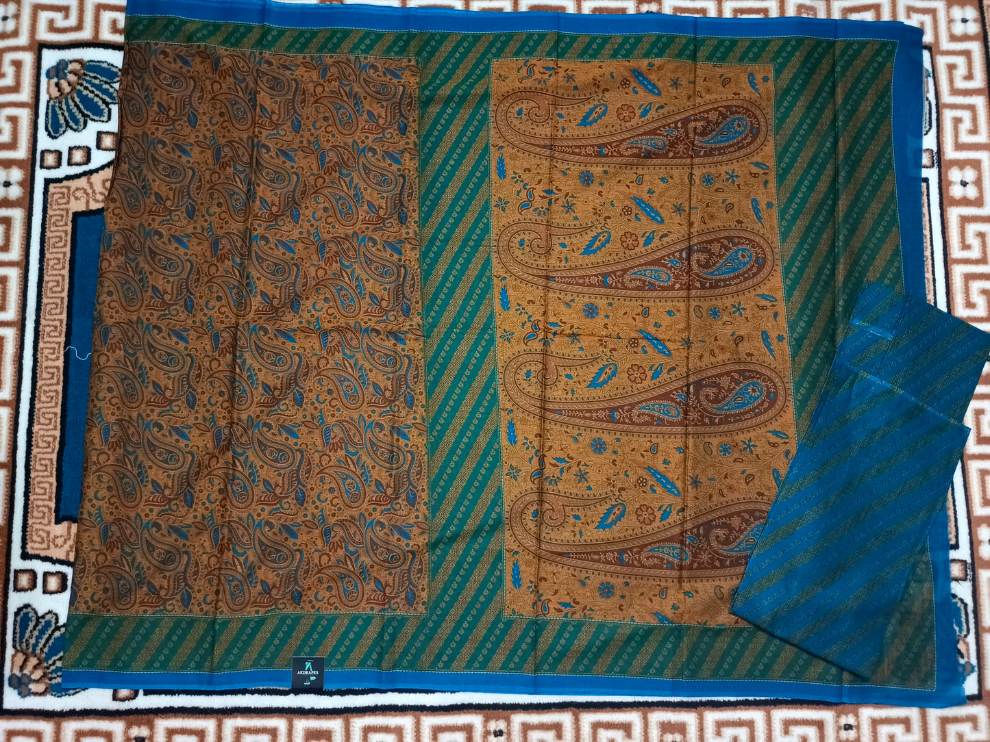 Yellow Paisley screen printed vegan muslin saree HA25544