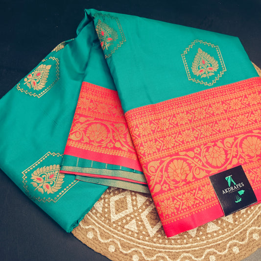 Sea green hot pink Anantha vastra Vegan Kanchi soft silk saree MA25127