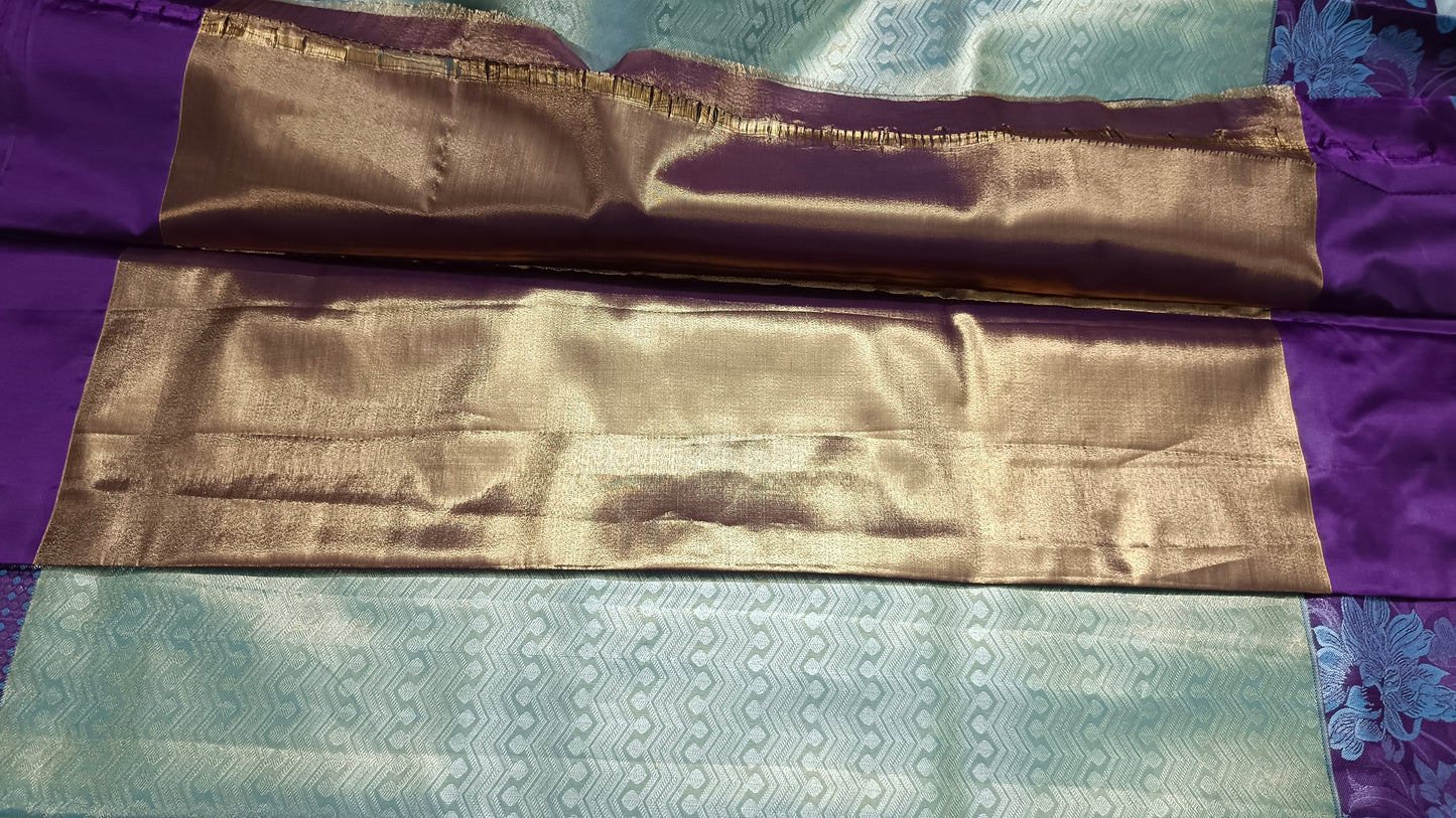 Ice blue with violet Neelambari vegan tissue bridal kanchi silk saree LA25942