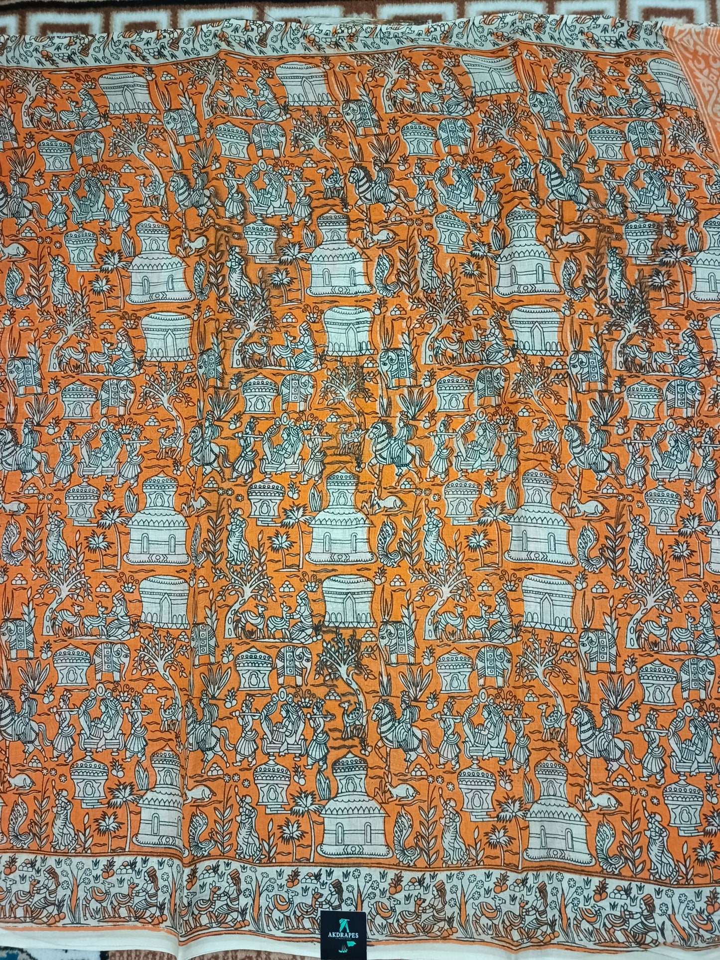 Orange Ganga Mull Cotton kalamkari saree SA25853