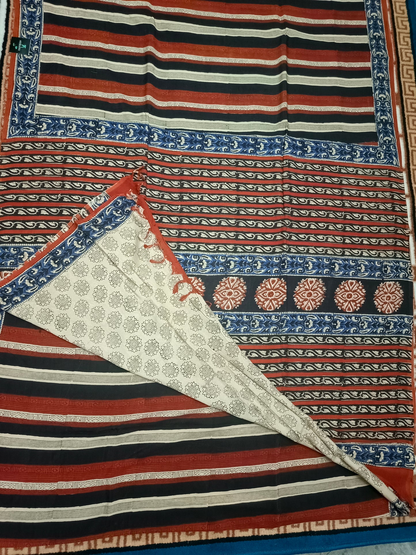 Red Black Vegan assam silk cotton bagru printed saree HA25534