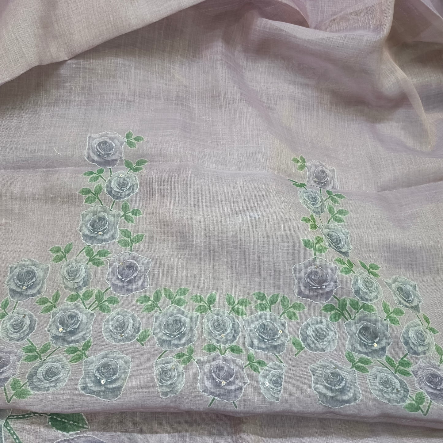 Purple Kantha blooms Vegan linen kantha work saree SA25710