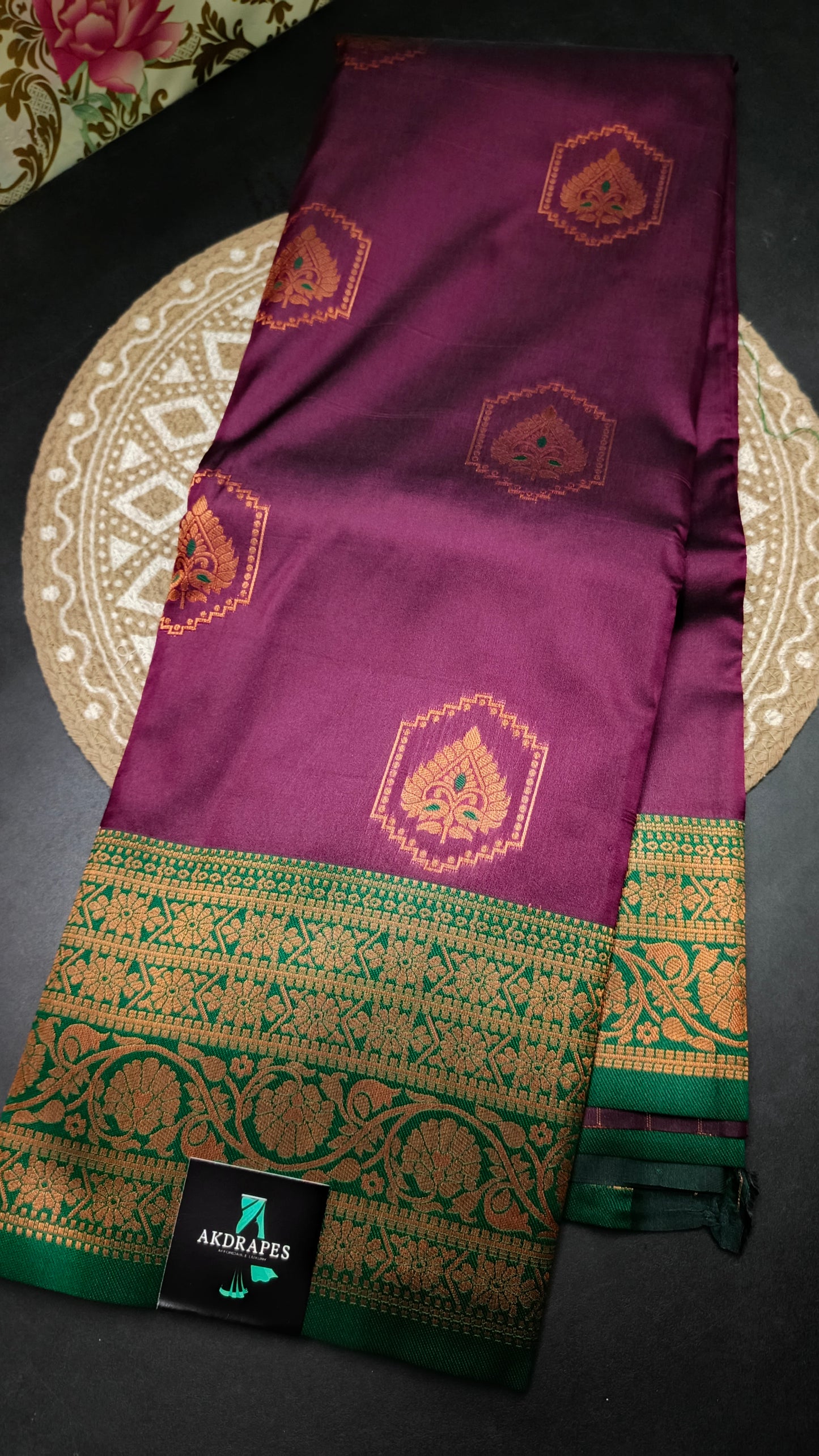 Dark Purple Green Anantha vastra Vegan Kanchi soft silk saree MA25122