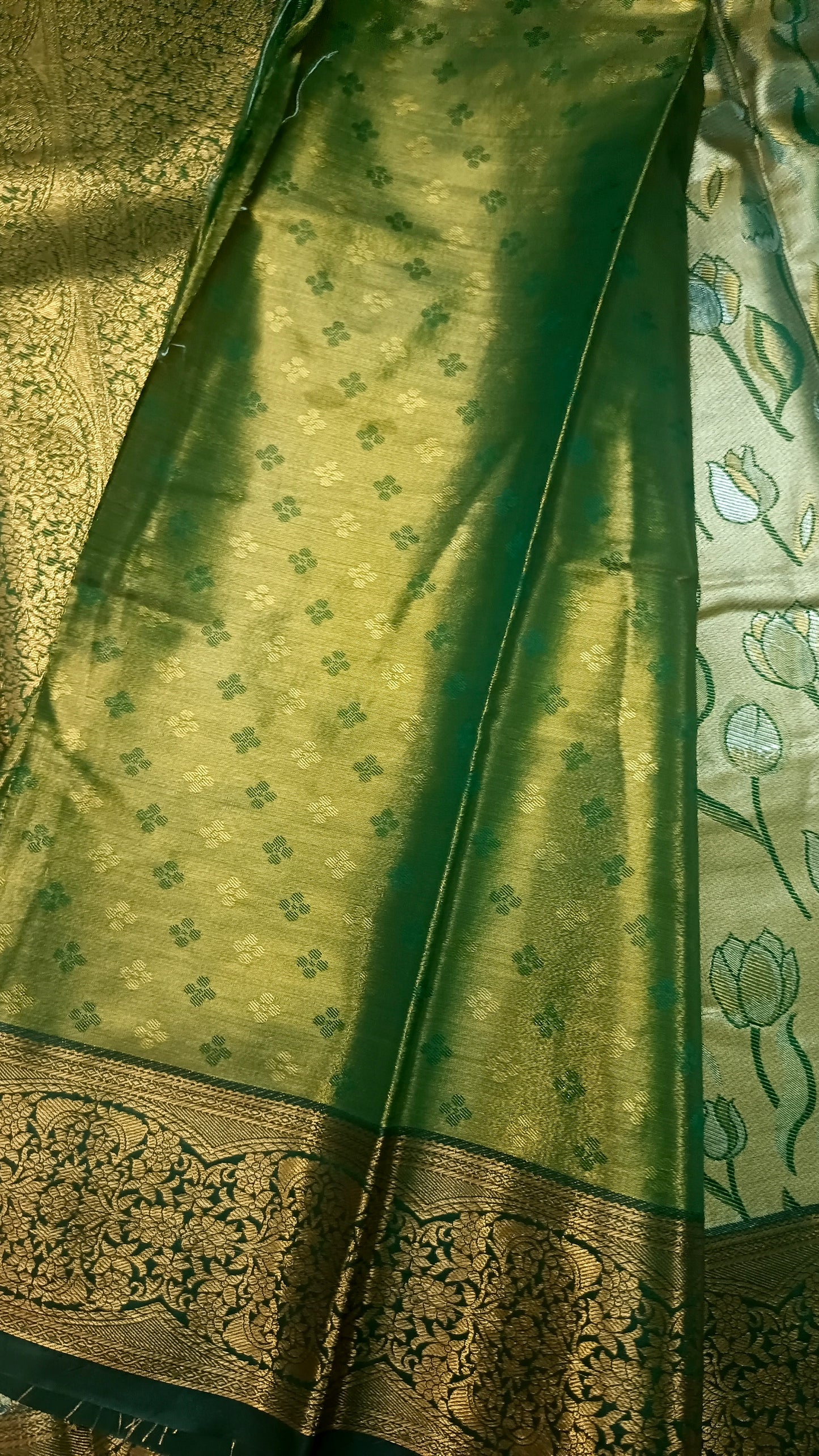 Green Tulika golden bridal tissue Vegan kanchi saree JA25289