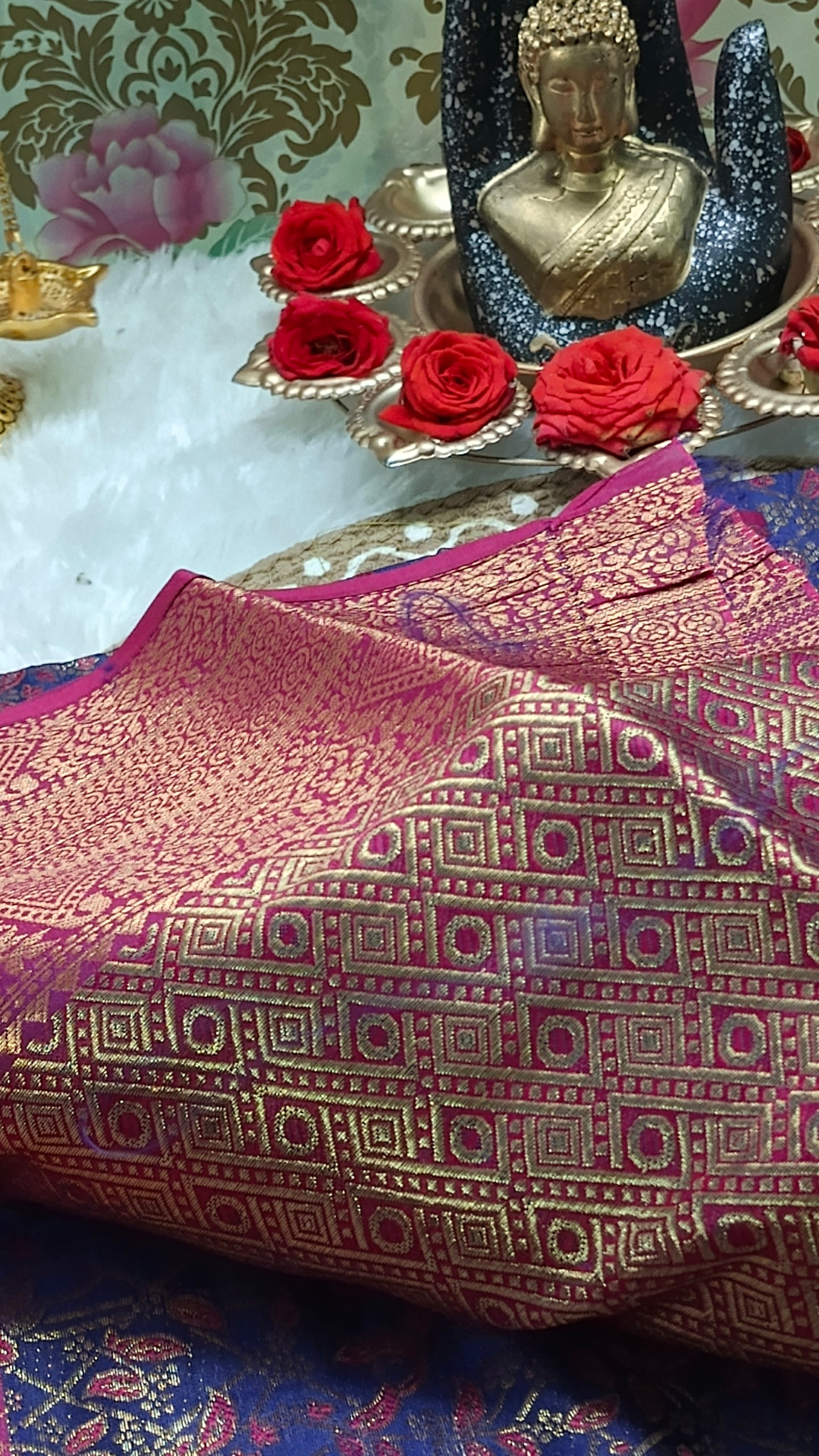 Navy blue with pink Raj Nandhini Vegan Kanchi Silk Saree JA25284