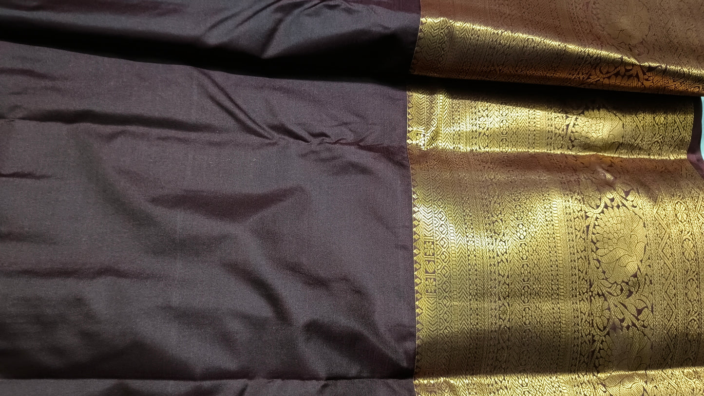 Rust Orange with coffee brown Parijatham Vegan premium kanchi brocade silk saree LA25924