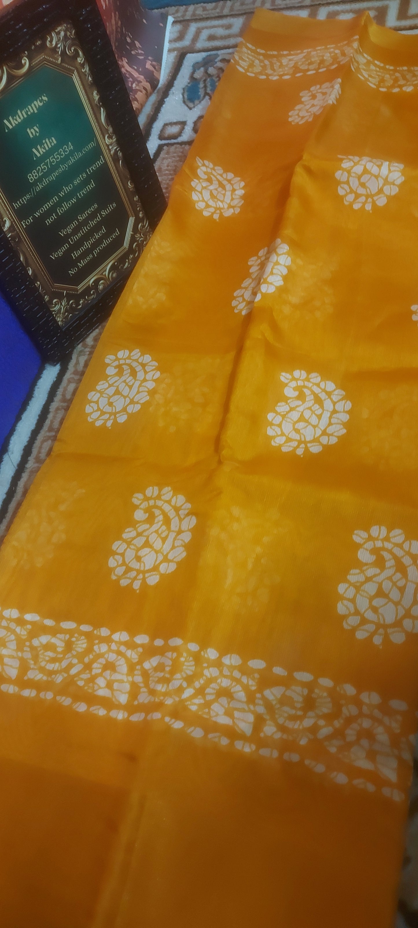 Yellow Mango Batik linen zari border saree JA26023