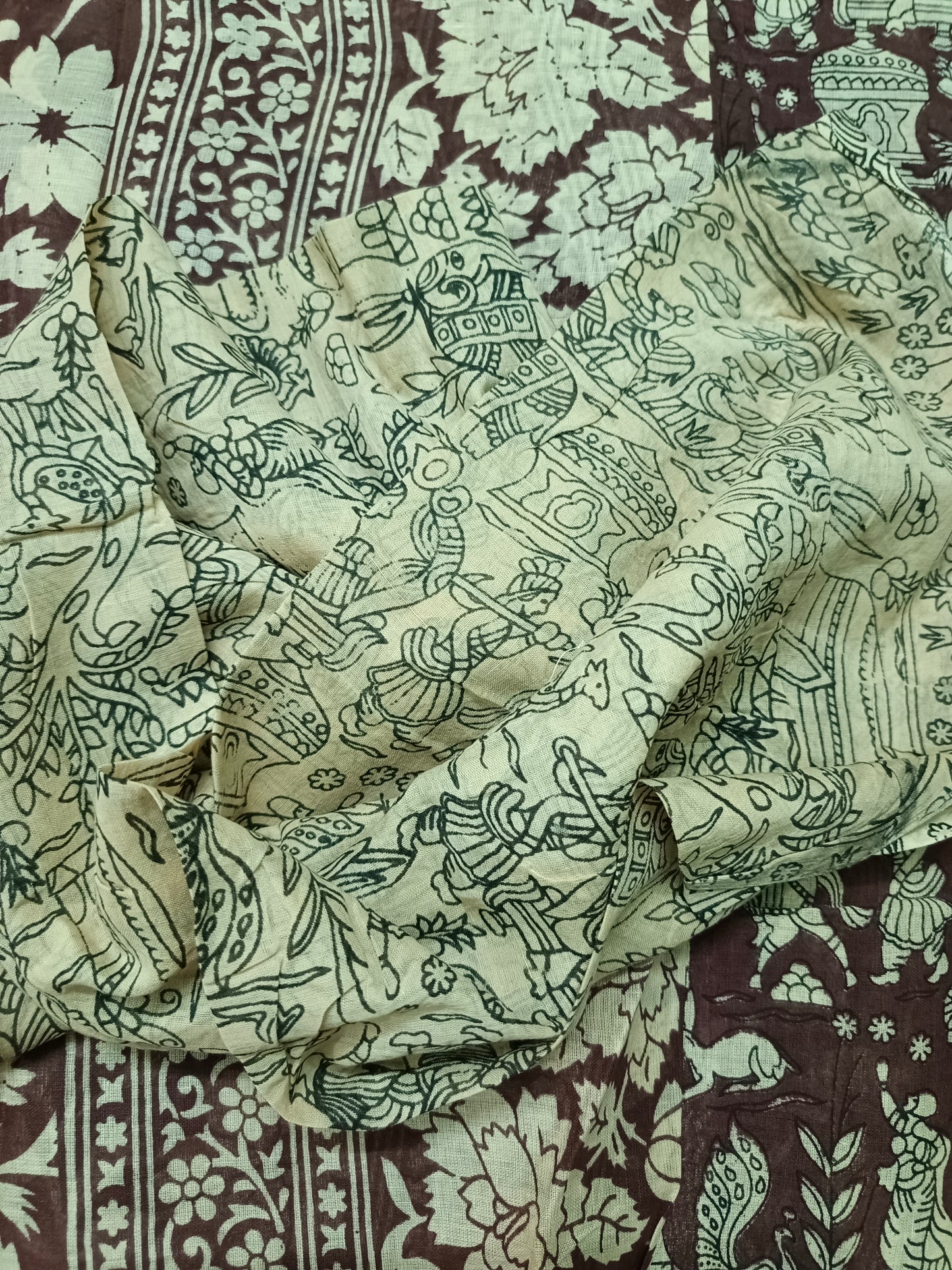 Brown Ganga Mull Cotton kalamkari saree SA25857