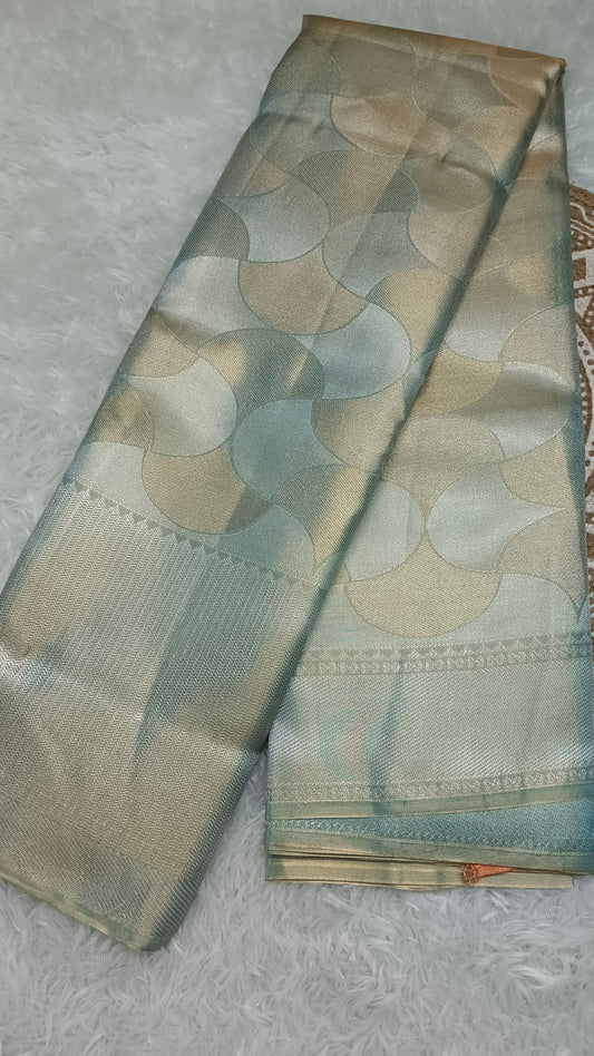 Ice blue Radiance Heritage vegan self tissue kanchi silk saree LA25936