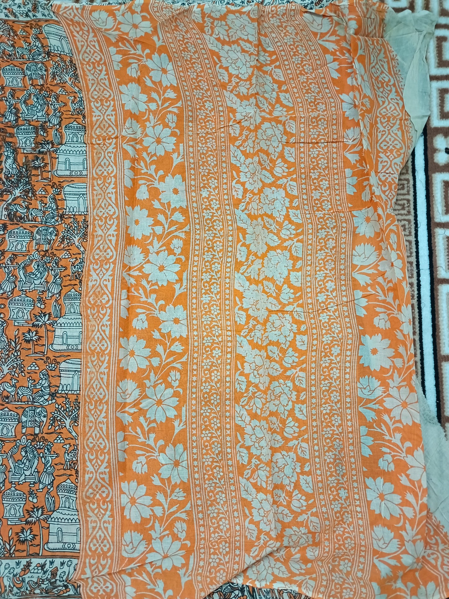 Orange Ganga Mull Cotton kalamkari saree SA25853