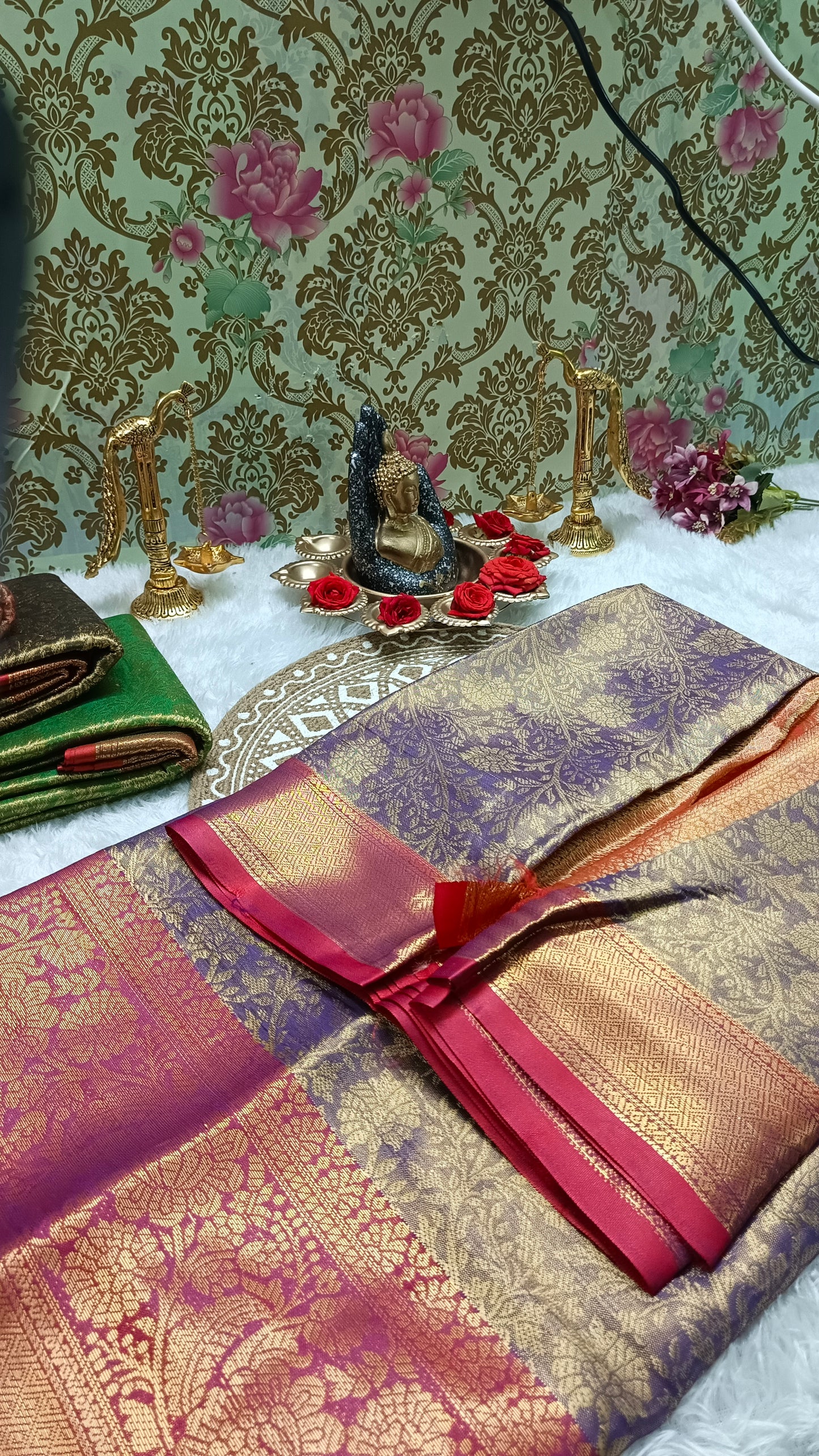 Violet with Red Ratna Vastra vegan kanchi tissue silk saree MA25082
