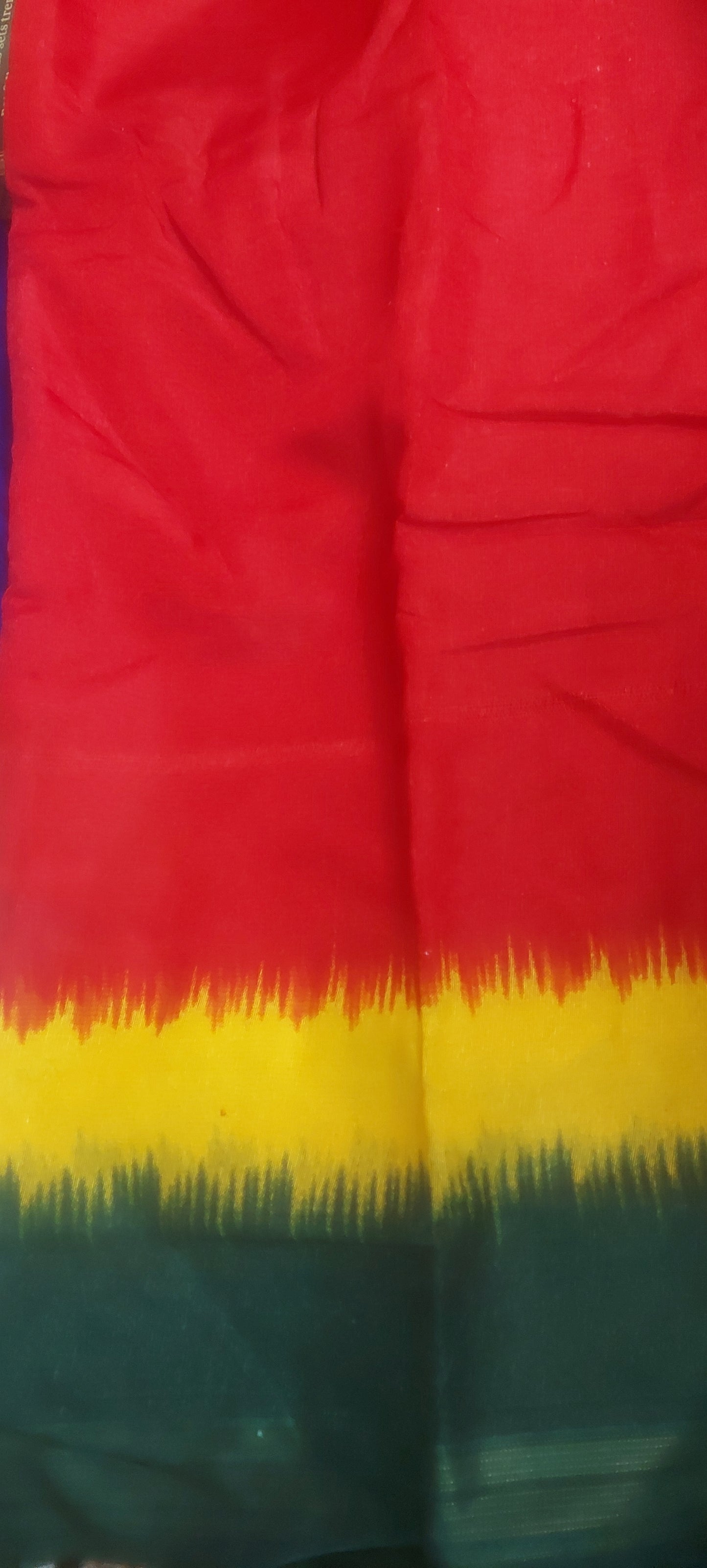 Red Tricolor vegan linen zari border saree JA26031