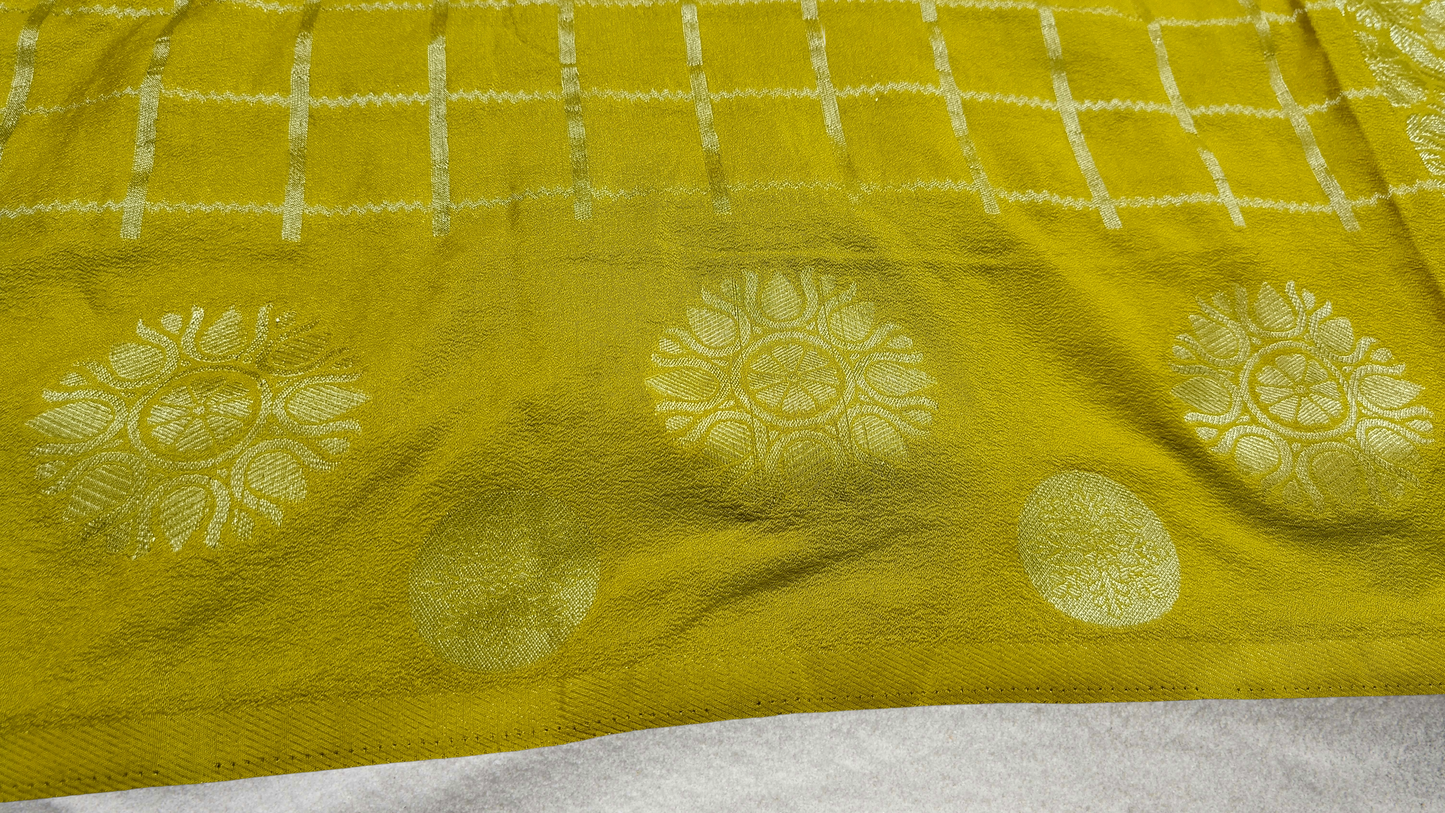 Yellow Sudar Chakkram vegan kaddi georgette saree MA25096