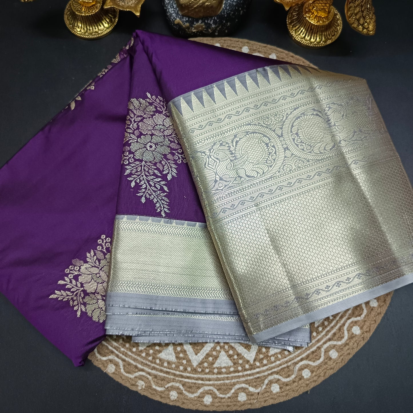 Violet Varnajalam vegan premium kanchi silk saree LA25911