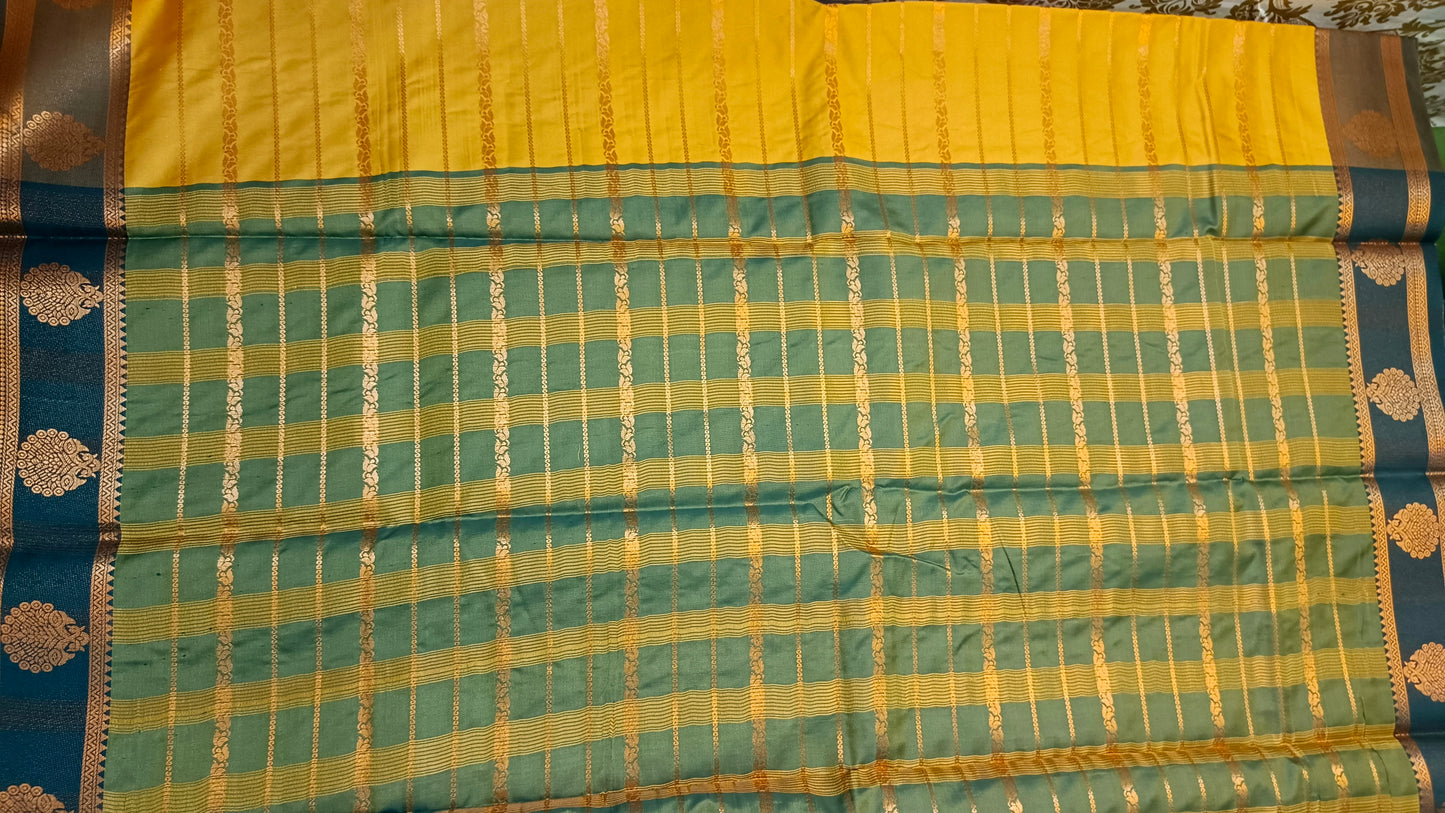 Yellow green Veldhari Vegan mysore silk saree MA25084